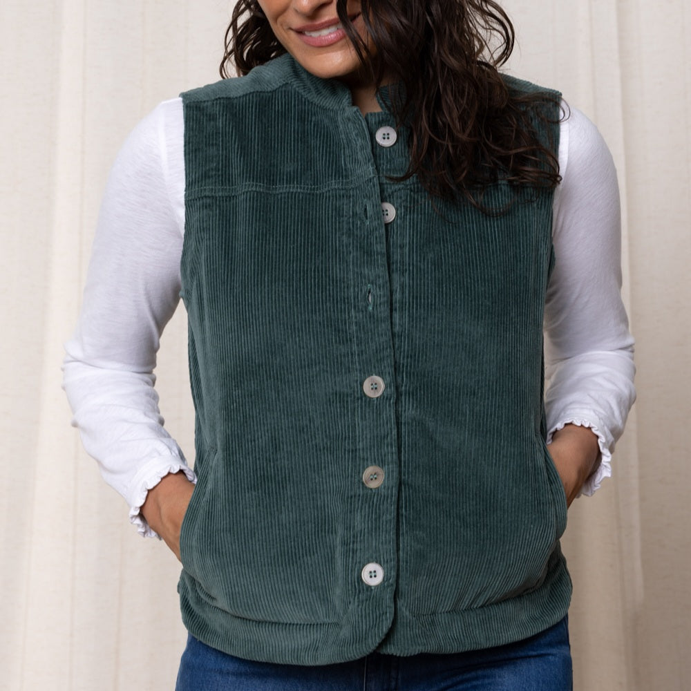 Lily & Me Sunnyside Cord Gilet in Duck Egg