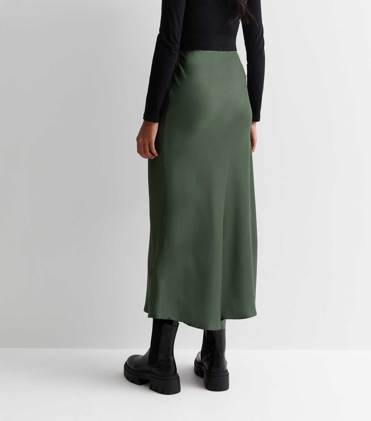 Dark Khaki Bias Cut Satin Skirt