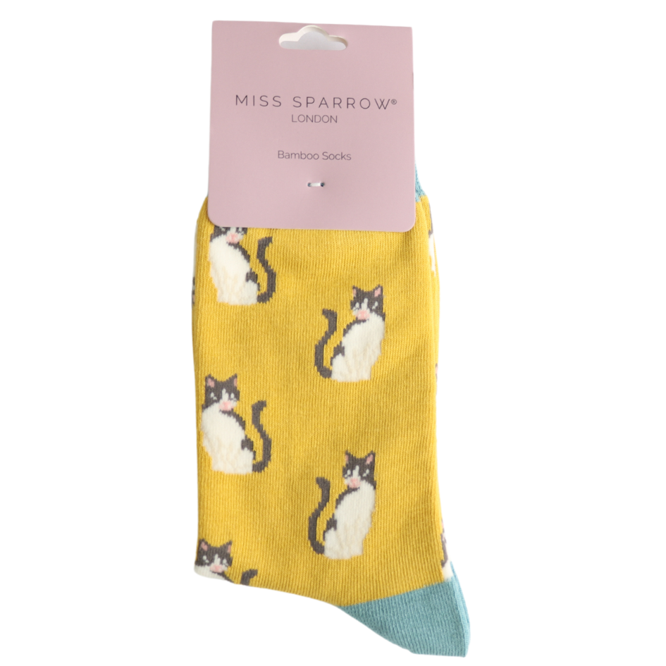 Yellow Cool Cats Bamboo Socks