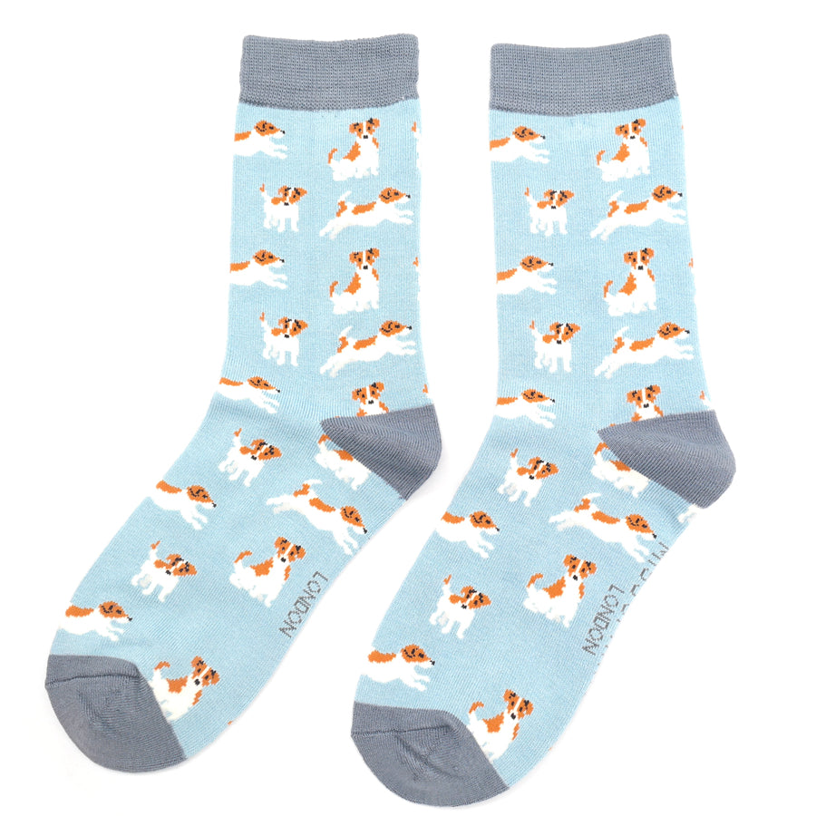 Powder Blue Jack Russell Bamboo Socks