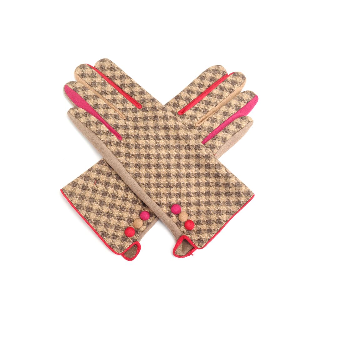 Printed Colour Block Gloves - Camel