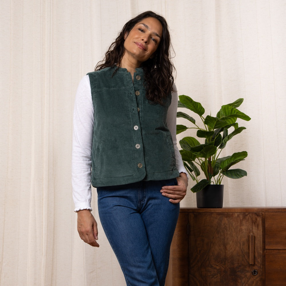 Lily & Me Sunnyside Cord Gilet in Duck Egg