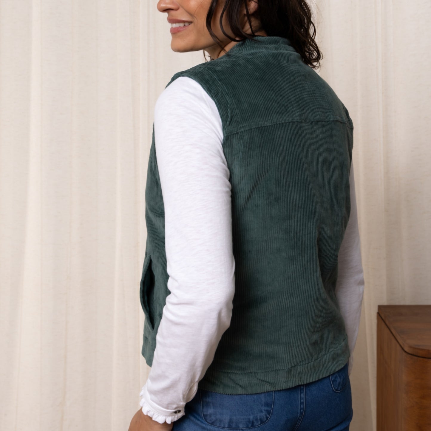 Lily & Me Sunnyside Cord Gilet in Duck Egg