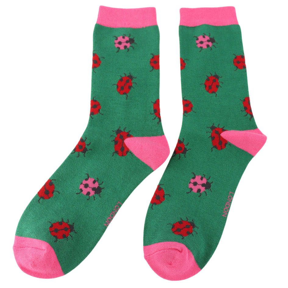 Dark Green Ladybird Bamboo Socks