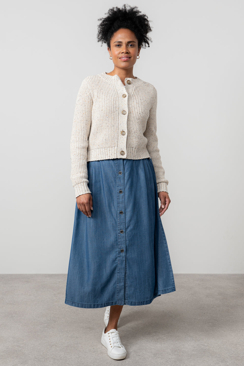 Lily & Me June Fleck Knit Rib Cardigan Ecru