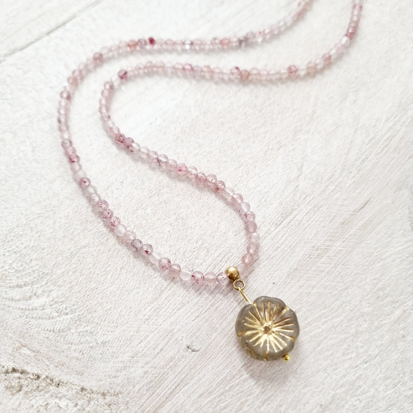 Full Strawberry Quartz Pansy Necklace