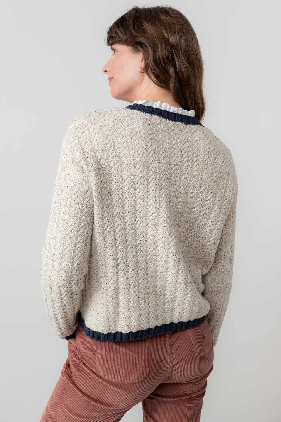 Lily & Me Adelia Fleck Knit Cardigan Ecru & Navy