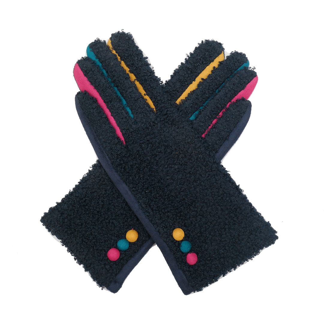 Borg Colour Block Gloves - Navy