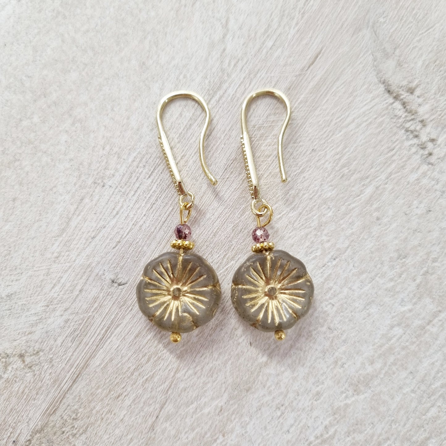 Strawberry Quartz Gemstone Pansy Earrings