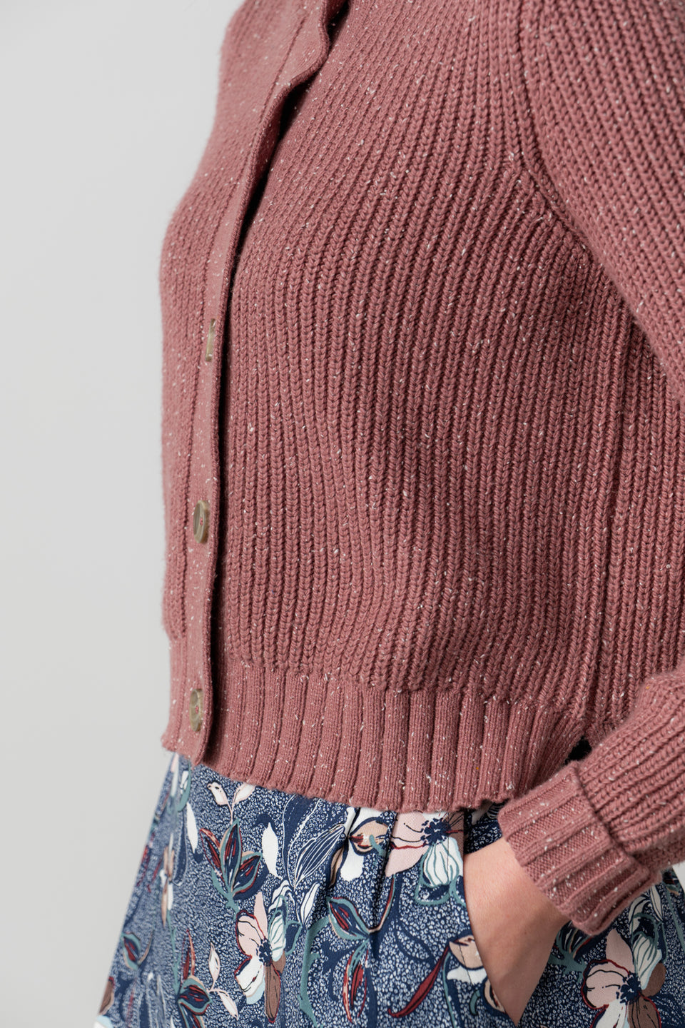 Lily & Me June Fleck Knit Rib Cardigan Antique Rose