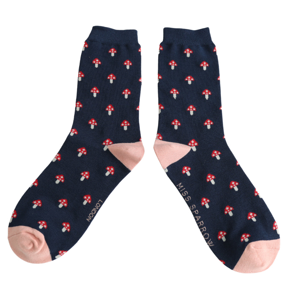 Navy Mini Mushrooms Bamboo Socks