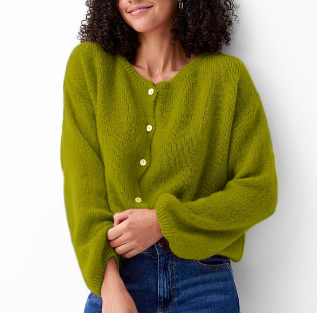 Mohair Long Sleeve Cardi in Moss