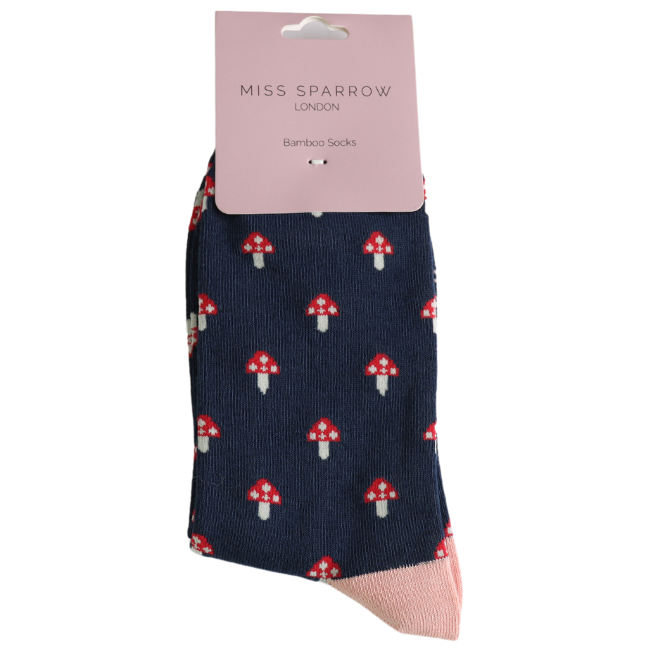 Navy Mini Mushrooms Bamboo Socks