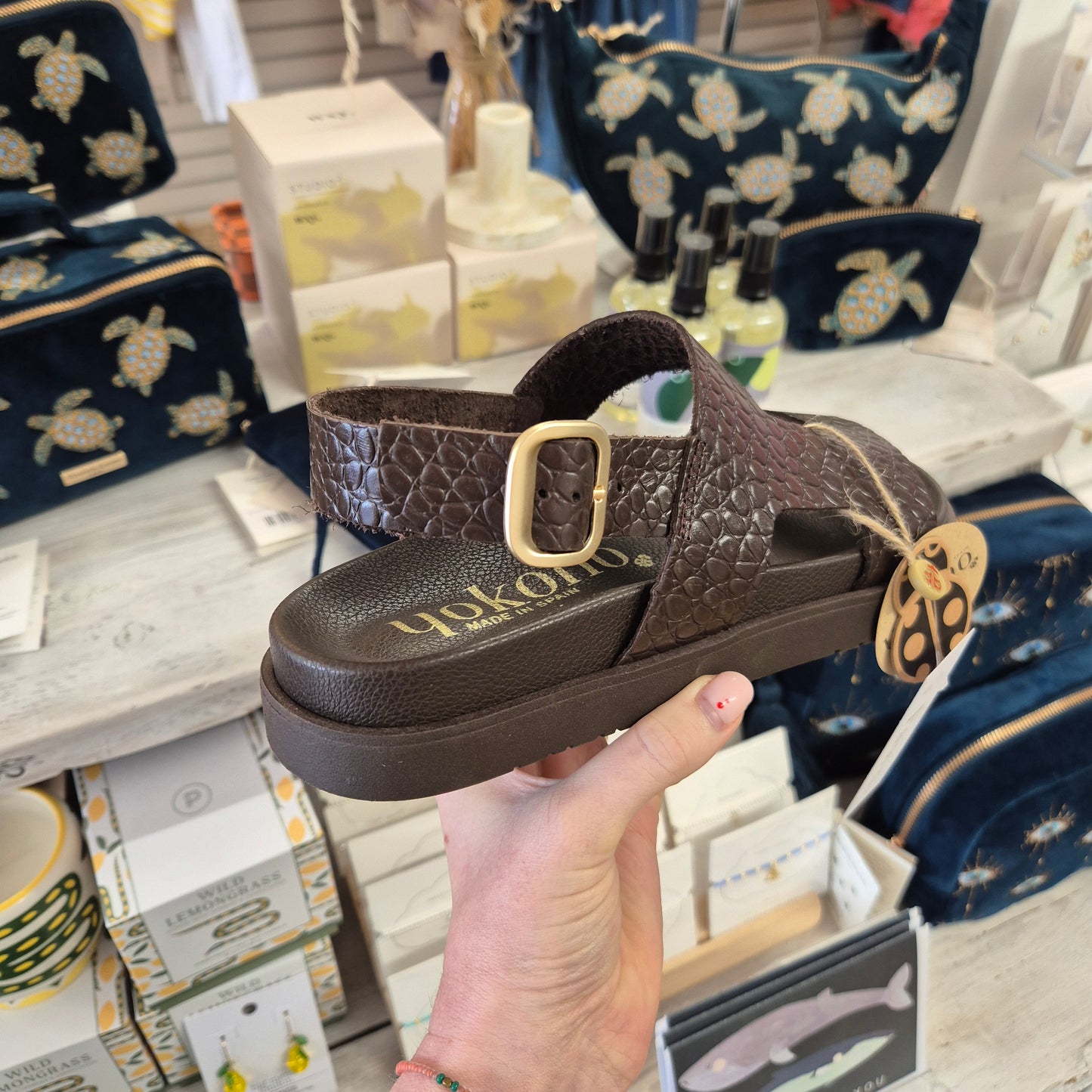 Yokono Morena Croc Effect Sandals in Brown