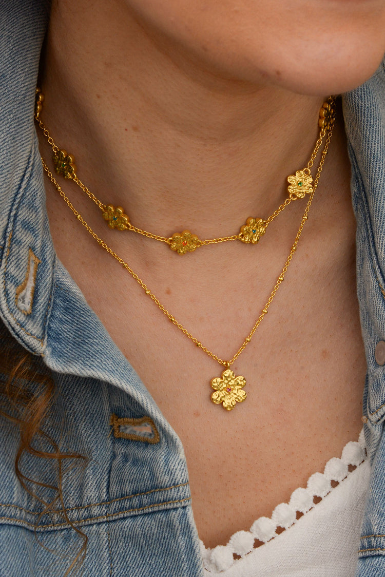 My Doris Gold Hammered Flower Necklace