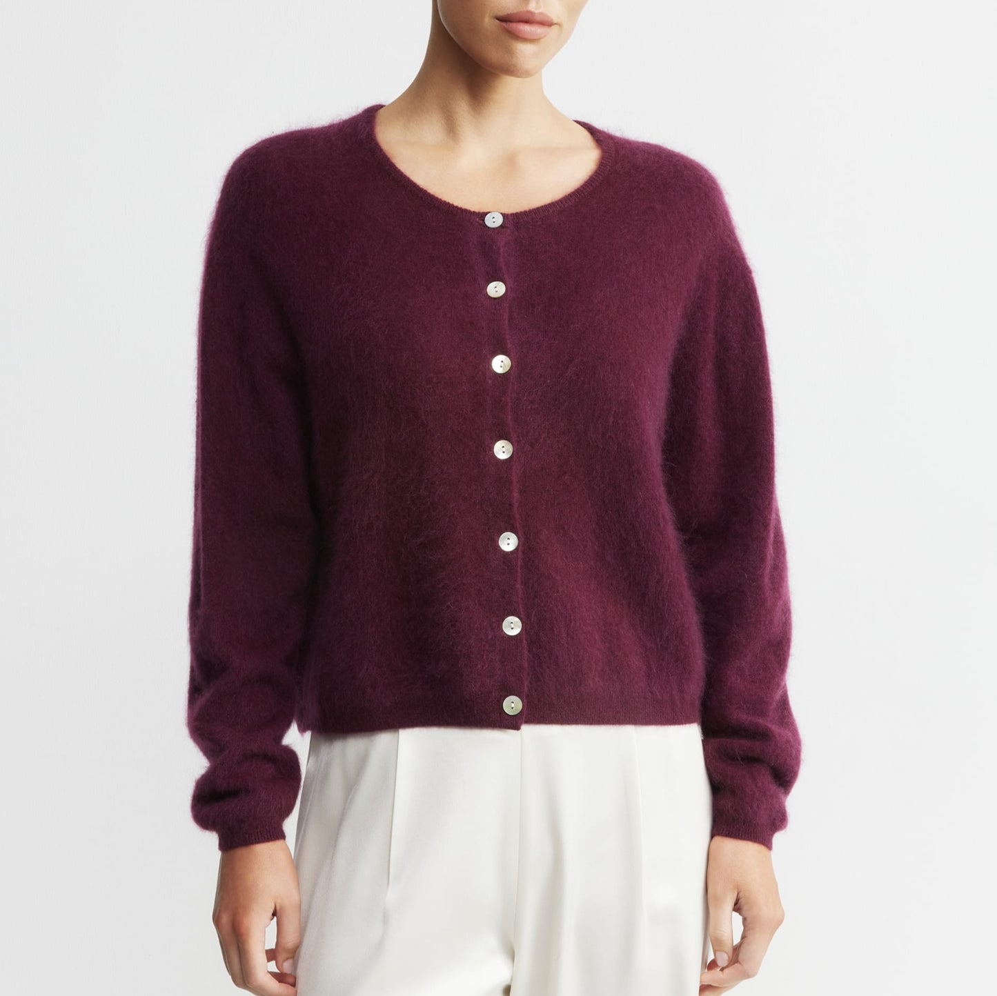 Mohair Long Sleeve Cardi in Mulberry