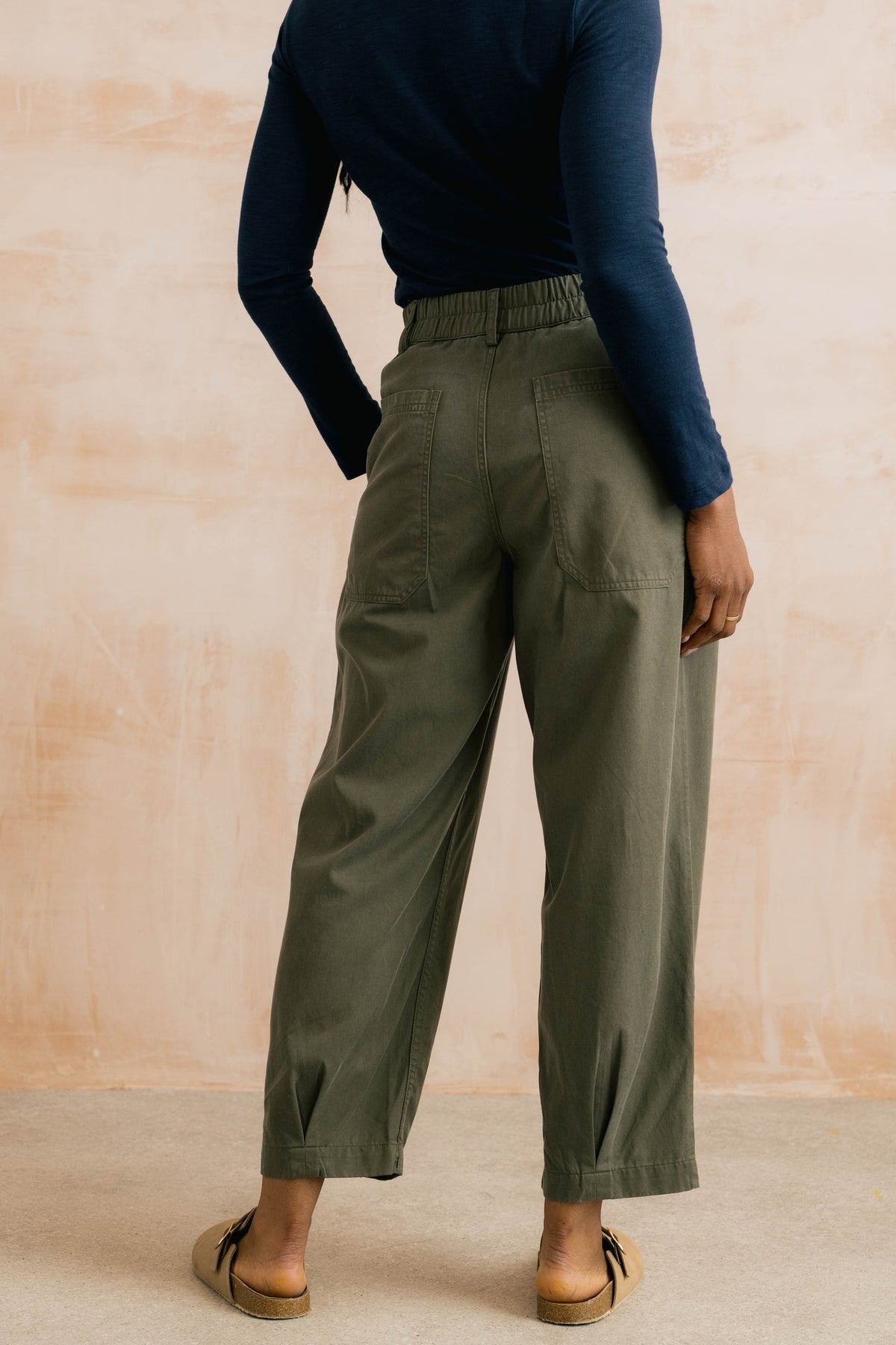 Lily & Me Shirin Olive Relaxed Barrel Leg Trousers