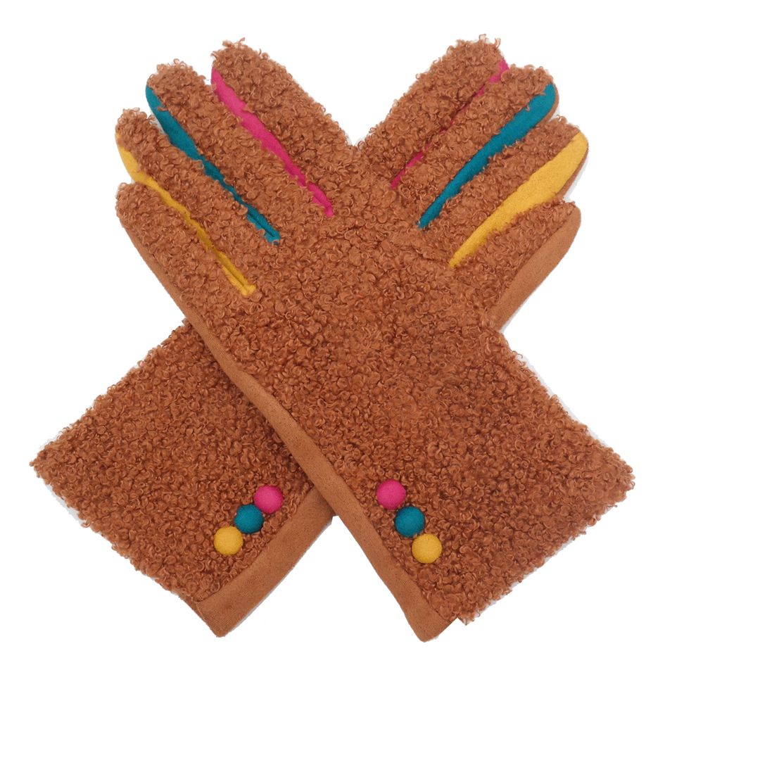 Borg Colour Block Gloves - Brown