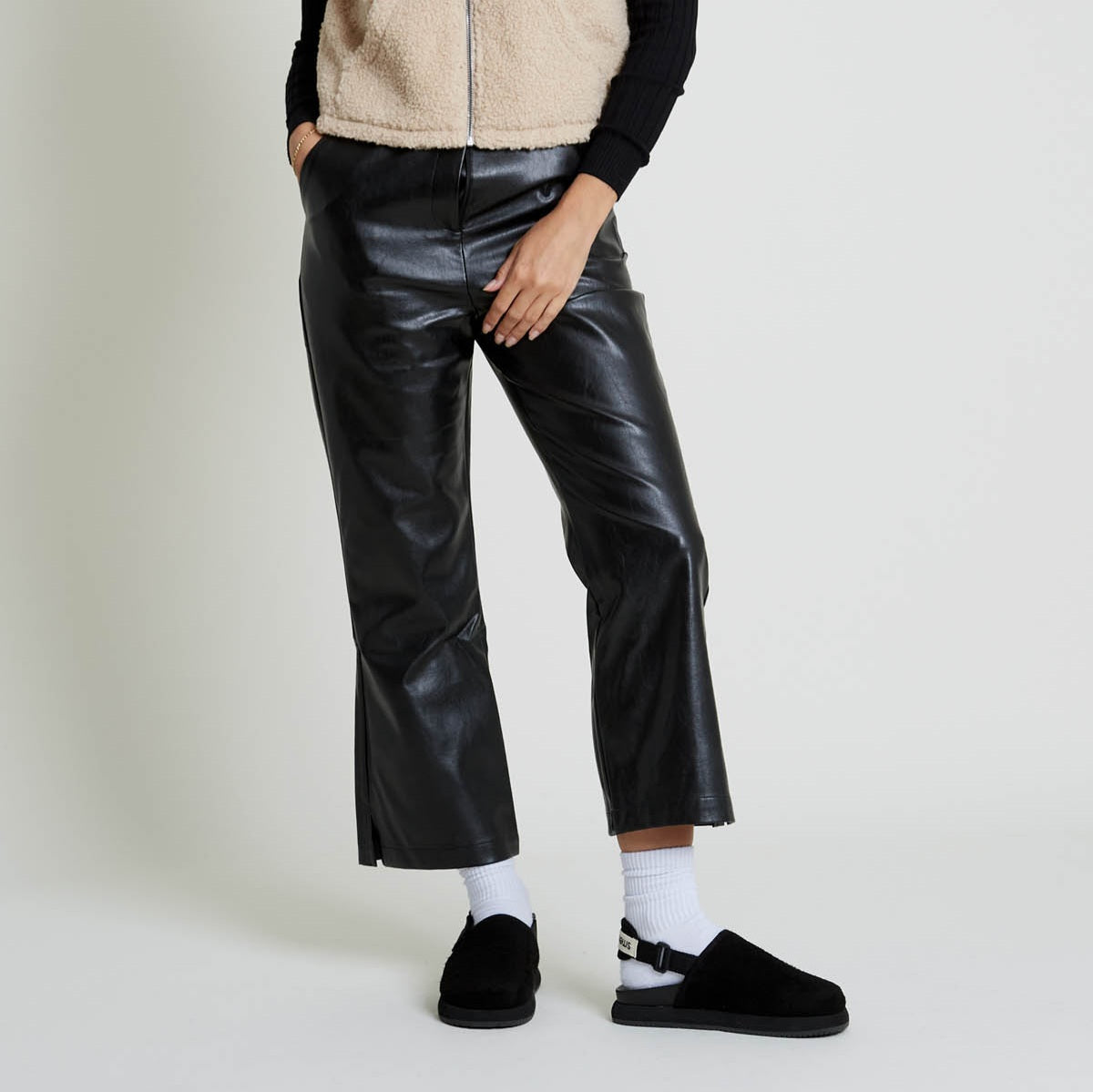 Native Youth Faux Leather Kick Flare Trousers