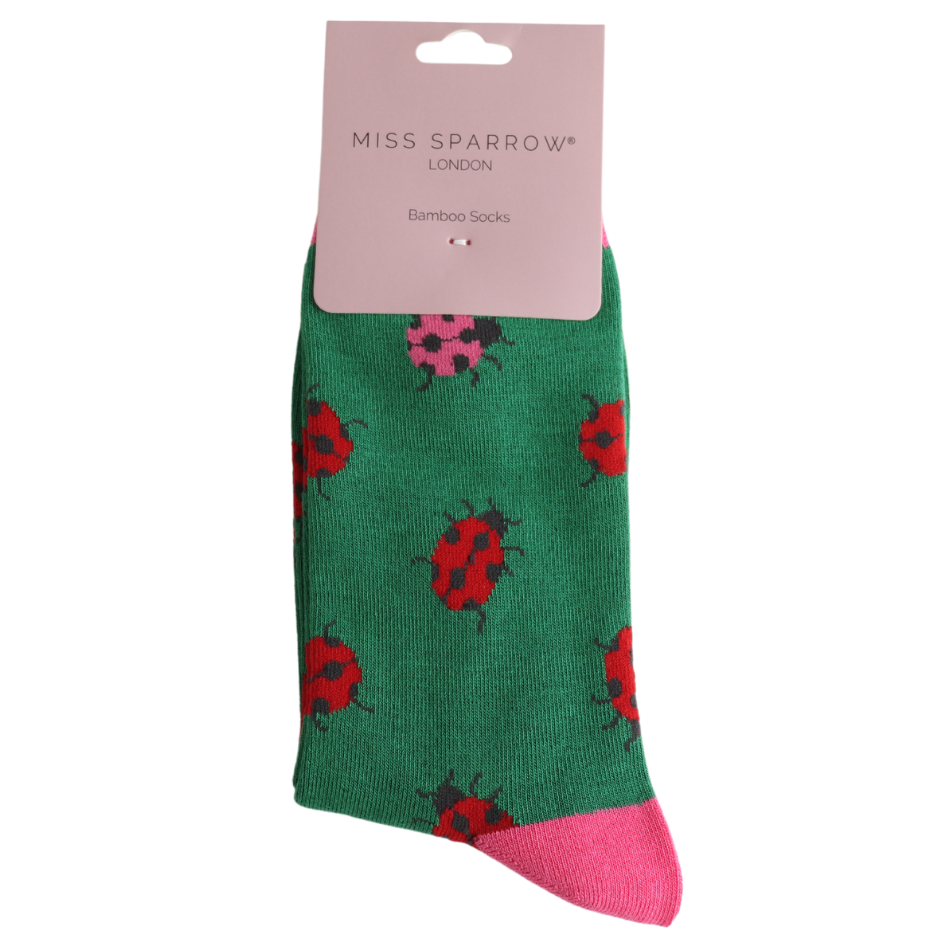 Dark Green Ladybird Bamboo Socks
