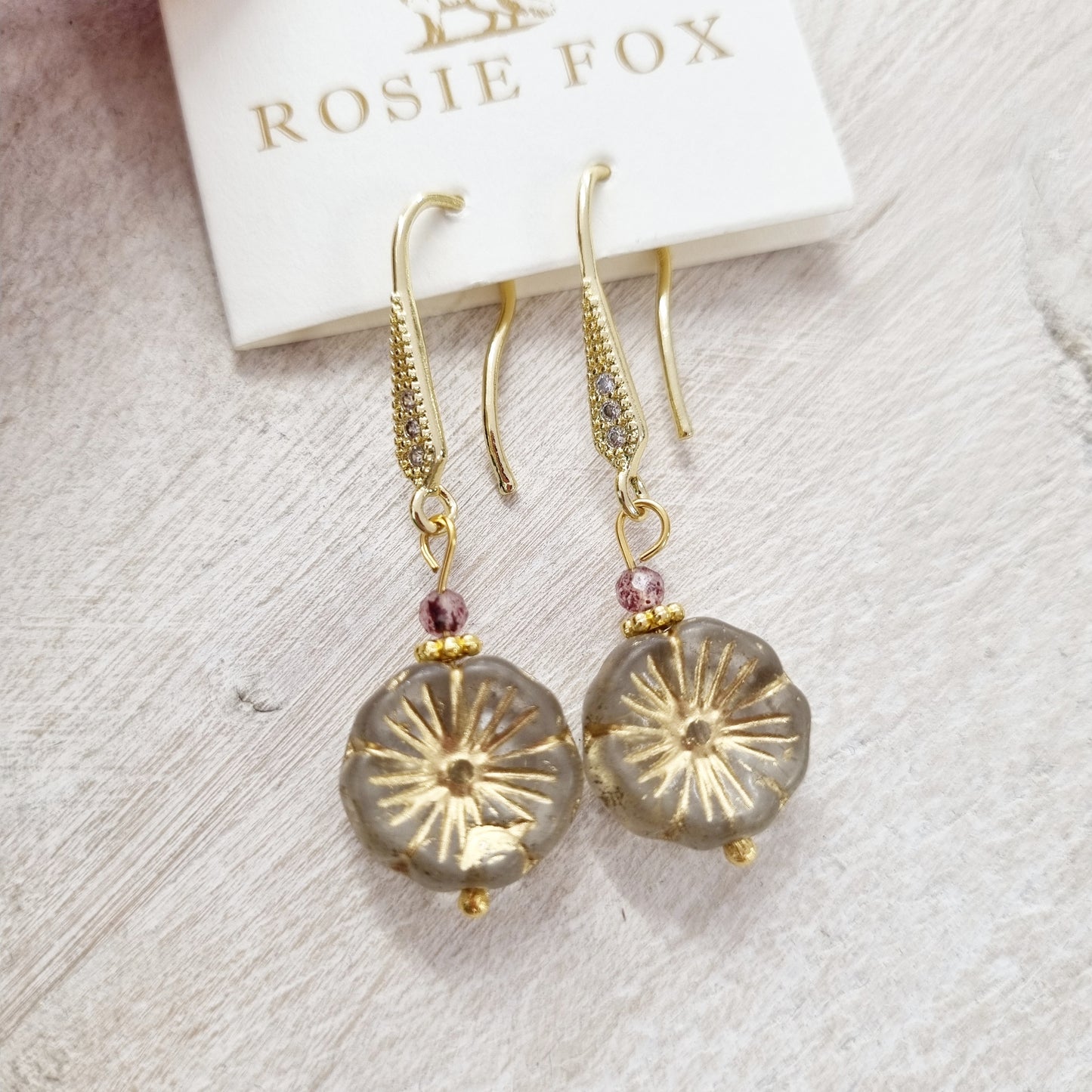 Strawberry Quartz Gemstone Pansy Earrings