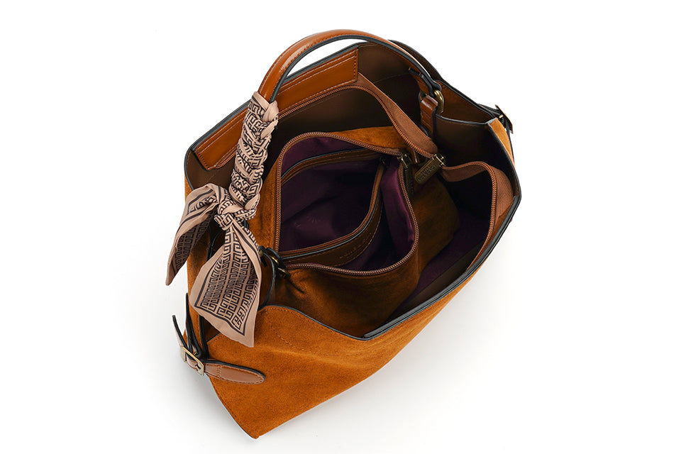 Faux Suede Cordelia Bag in Coffee