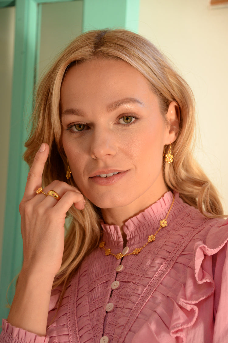 My Doris Gold Hammered Flower Chain Necklace