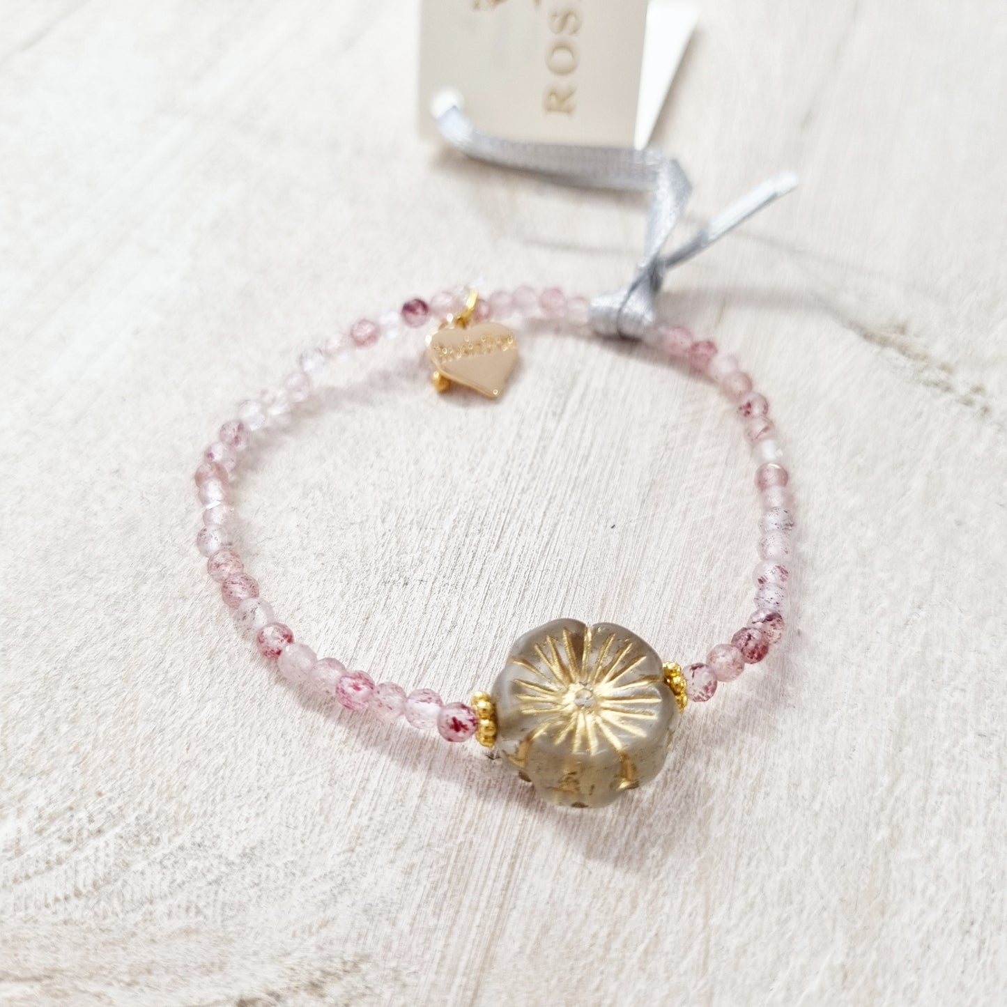 Strawberry Quartz Gemstone Pansy Bracelet