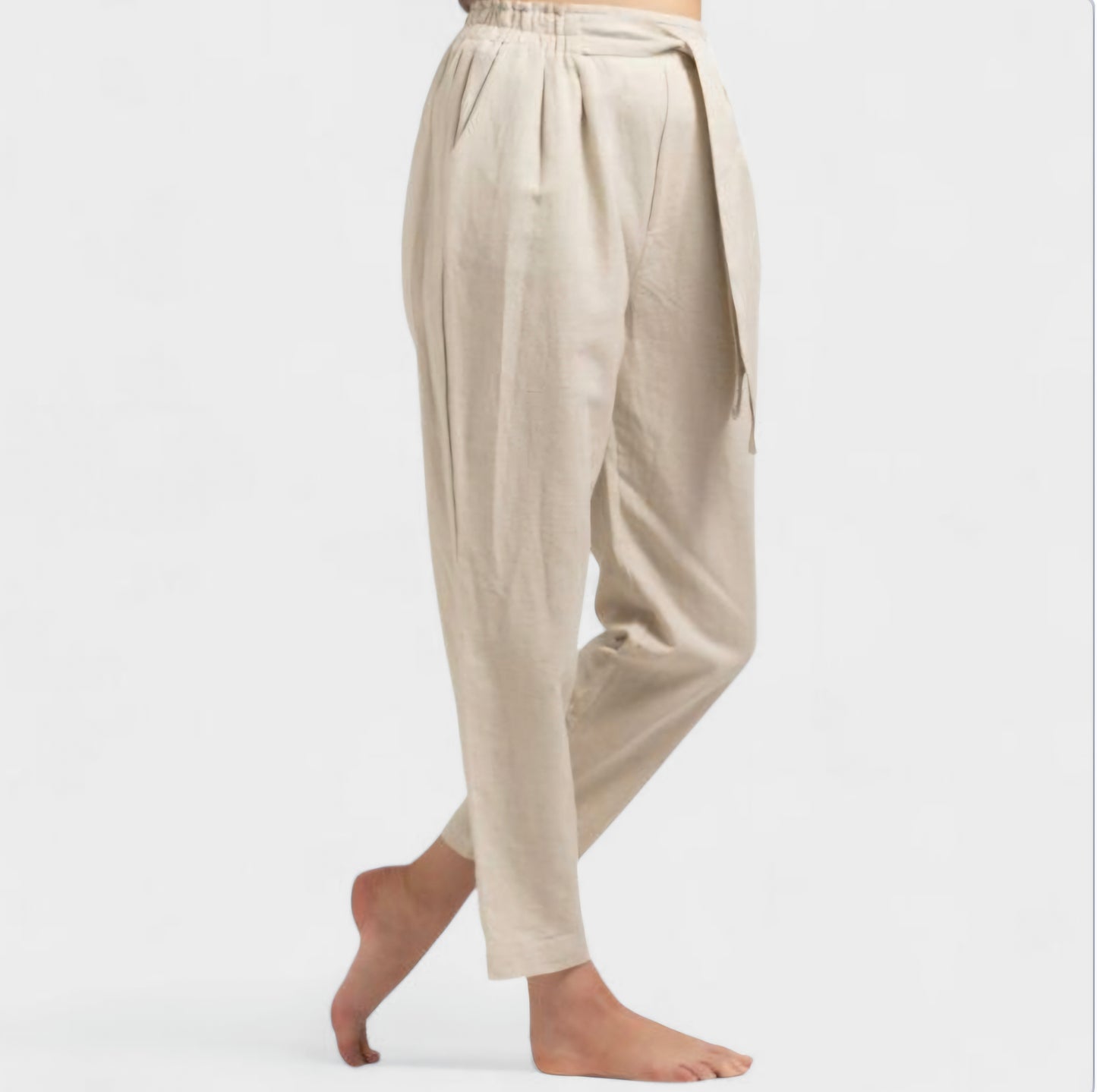 Sand Linen Paper Bag Trousers