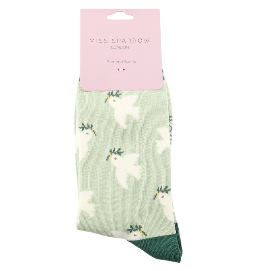 Mint Peace Doves Bamboo Socks