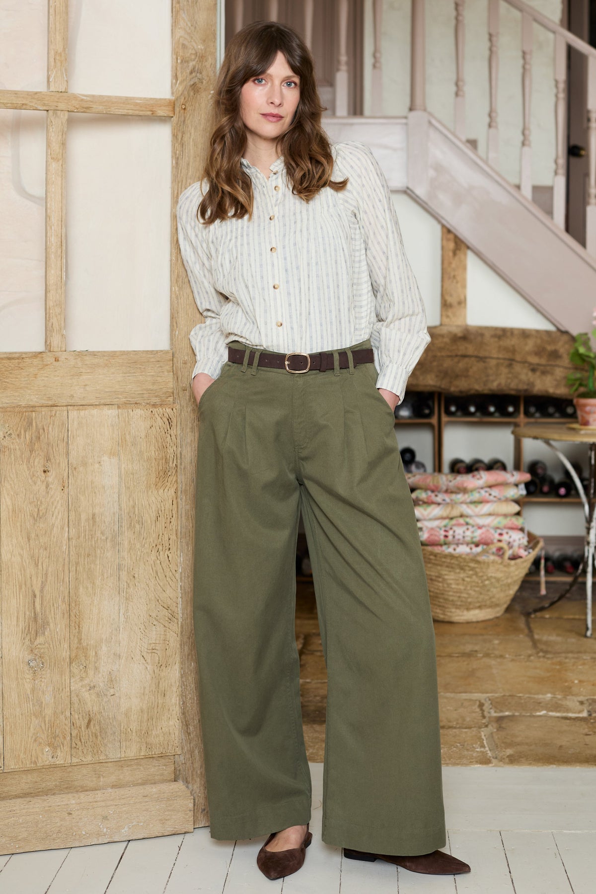 Lily & Me Sophie Olive Wide Leg Trousers