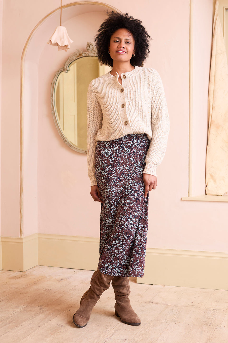 Lily & Me June Fleck Knit Rib Cardigan Ecru