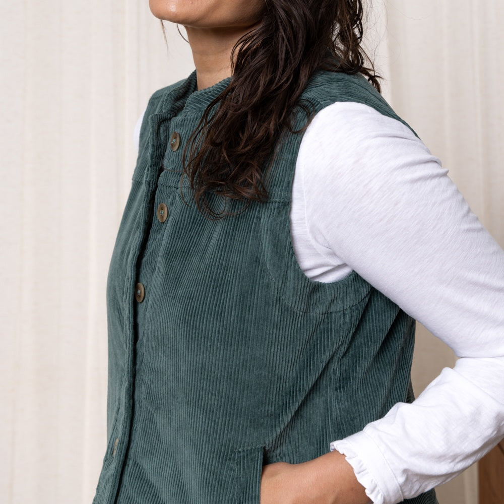 Lily & Me Sunnyside Cord Gilet in Duck Egg