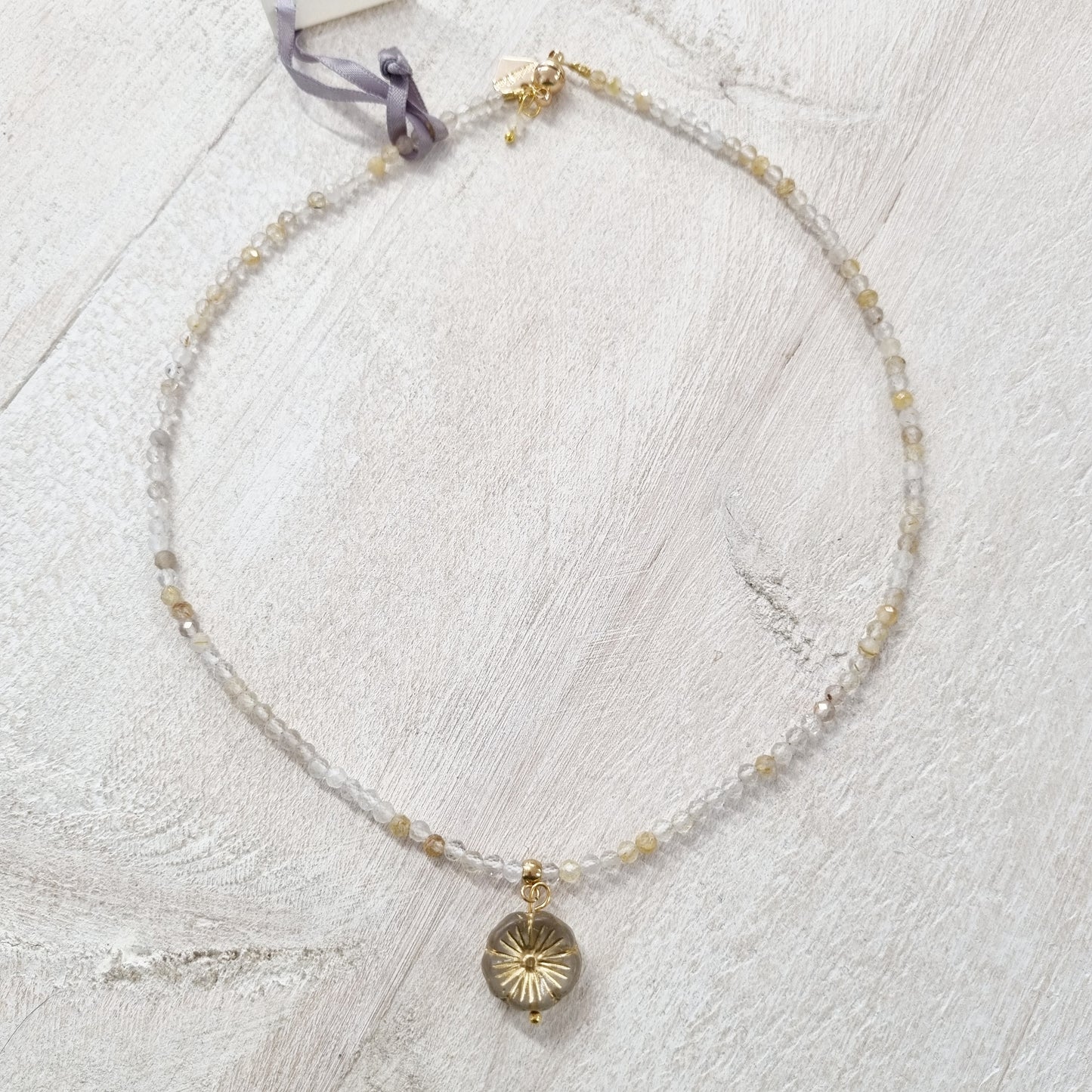 Full Gold Quartz Pansy Necklace