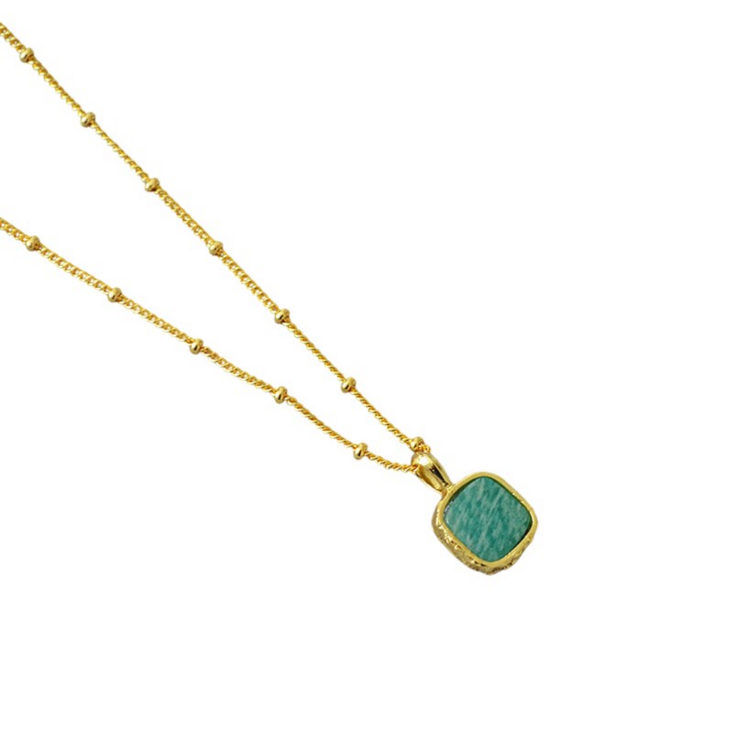 WHITE LEAF 18kt Plated Gold & Natural Stone Aventurine Pendant Necklace
