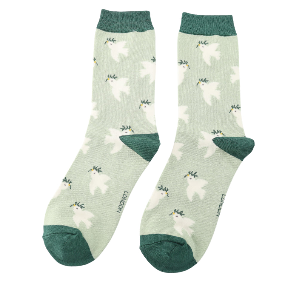Mint Peace Doves Bamboo Socks