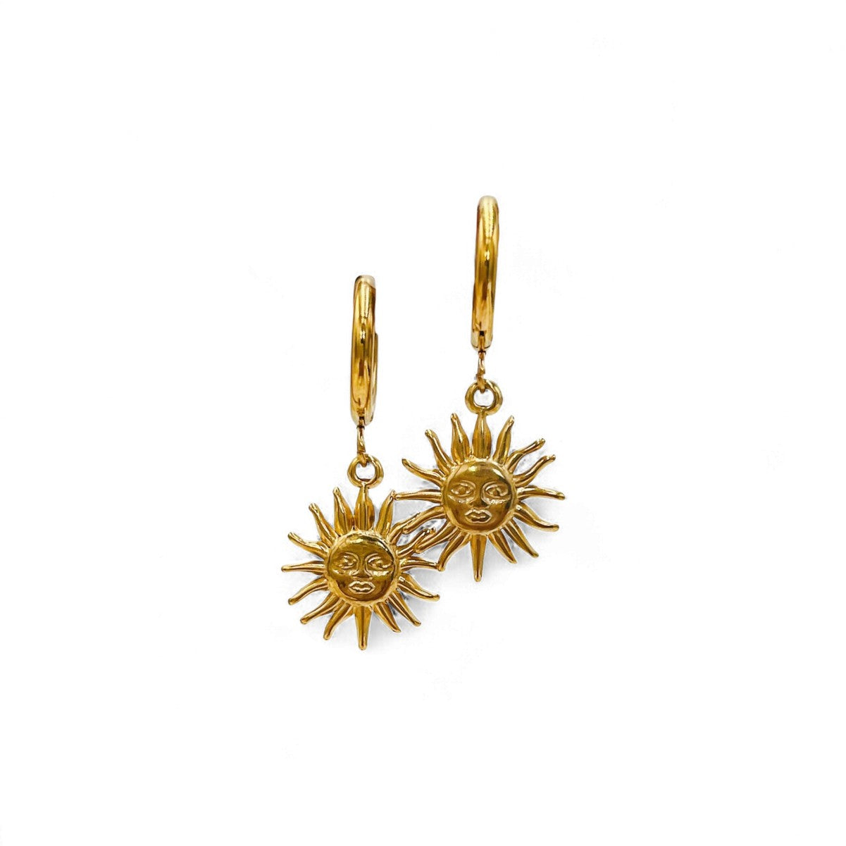 WHITE LEAF 18kt Plated Gold Sun Goddess Huggie Hoops