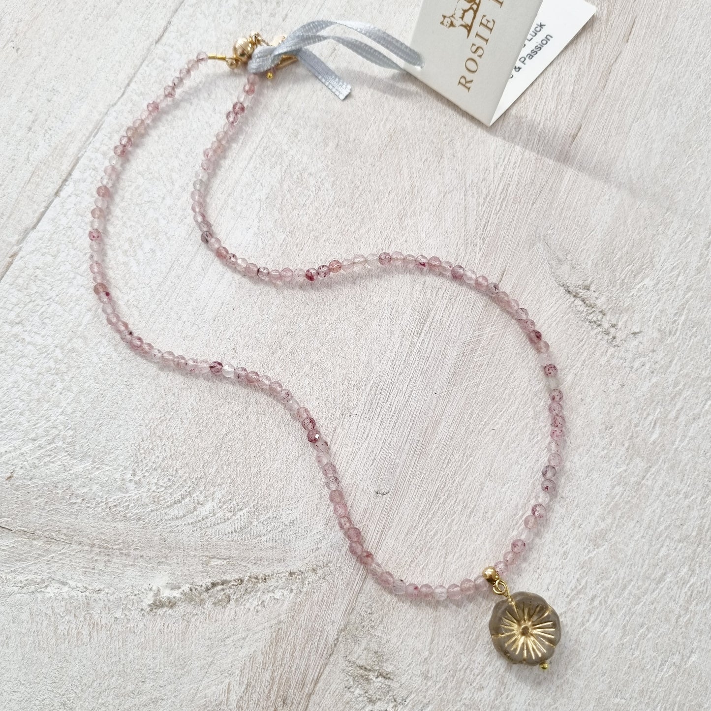 Full Strawberry Quartz Pansy Necklace
