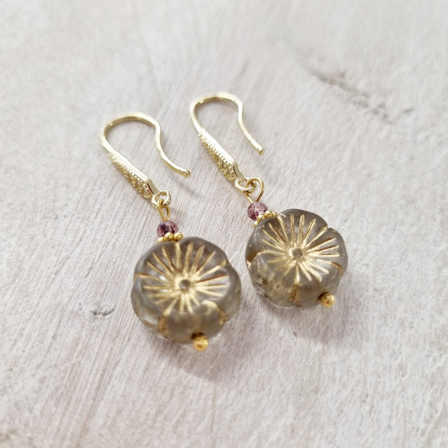 Strawberry Quartz Gemstone Pansy Earrings