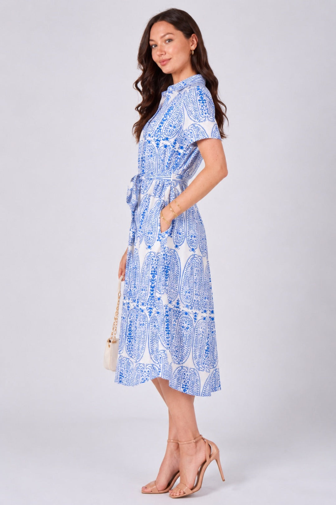 Paisley Midi Shirt Dress in Blue