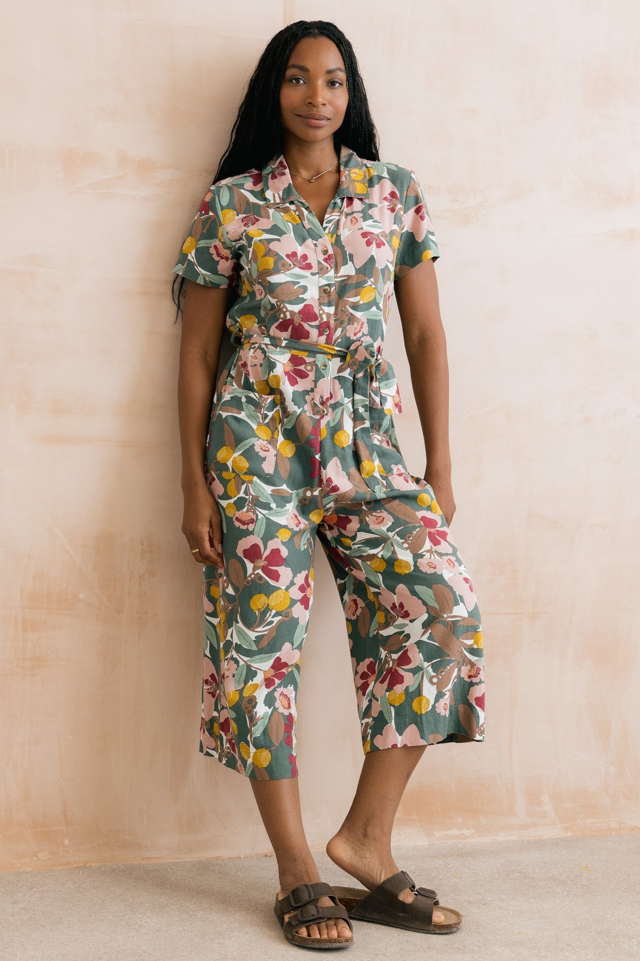 Lily & Me Josie Linen Blend Cropped Jumpsuit