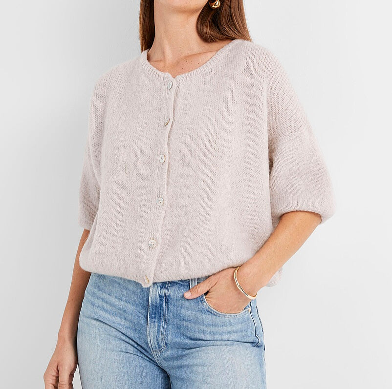Mohair Cropped Cardi in Natural Linen