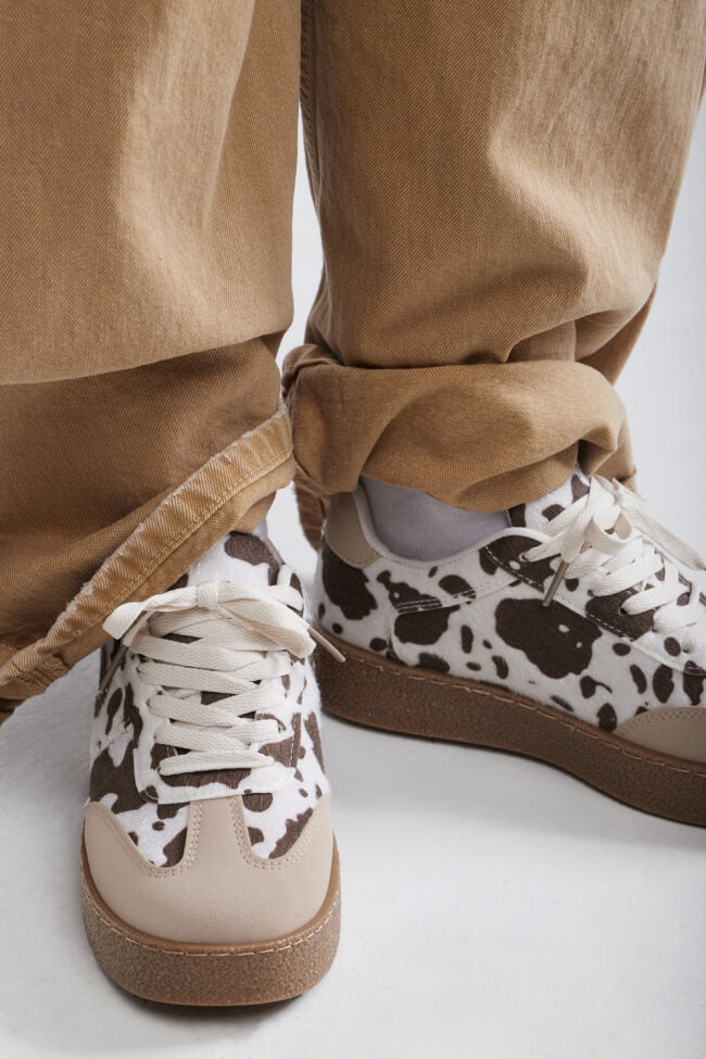 Millie Cow Print Stitch Trainers