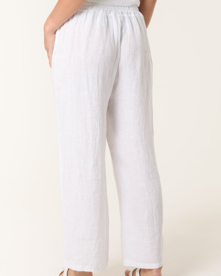 Ivy Wide Leg Linen Crop Trousers in White