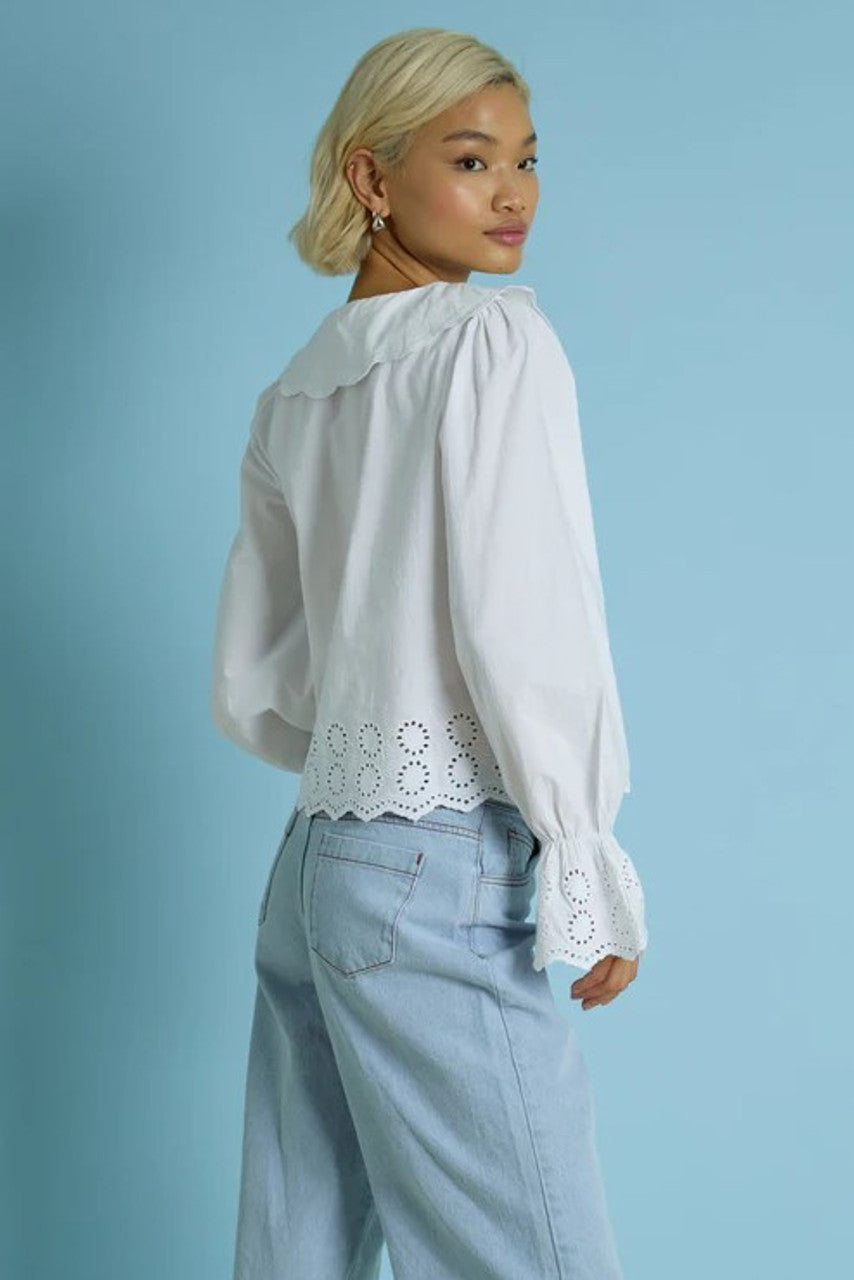 Neon Rose Scalloped Collar Broderie Blouse