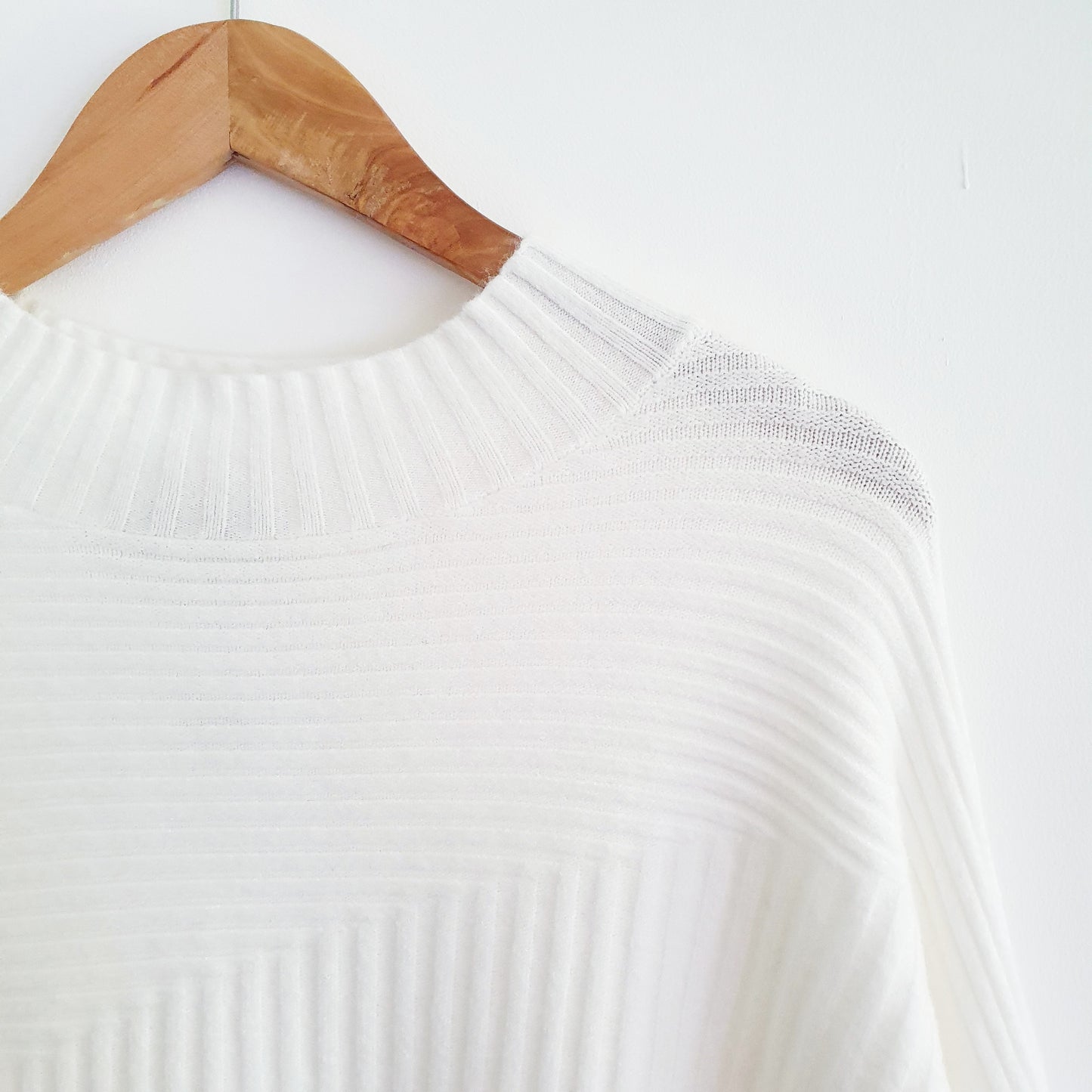 Ribbed Funnel Neck Jumper in Ivory