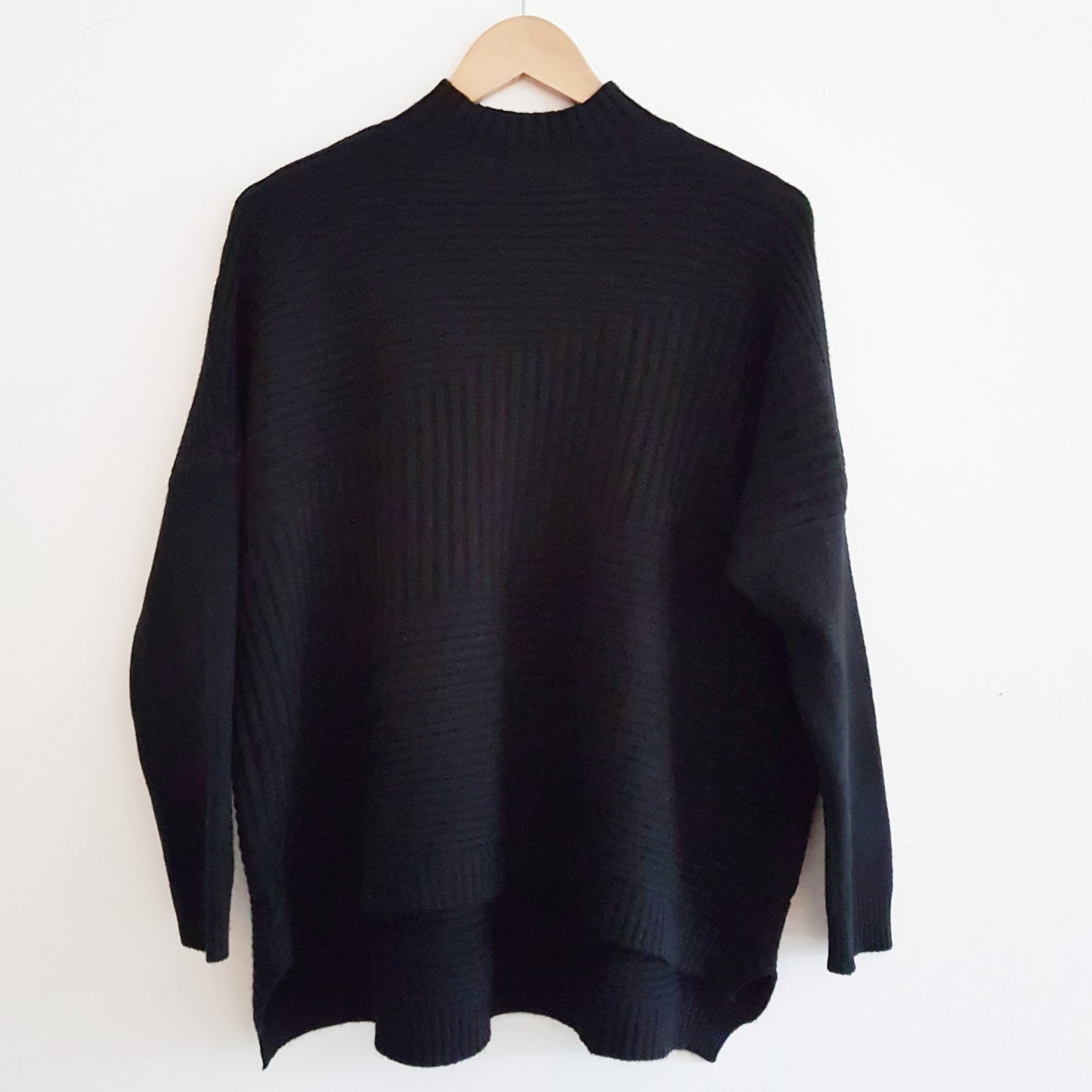 Ribbed Funnel Neck Jumper Black