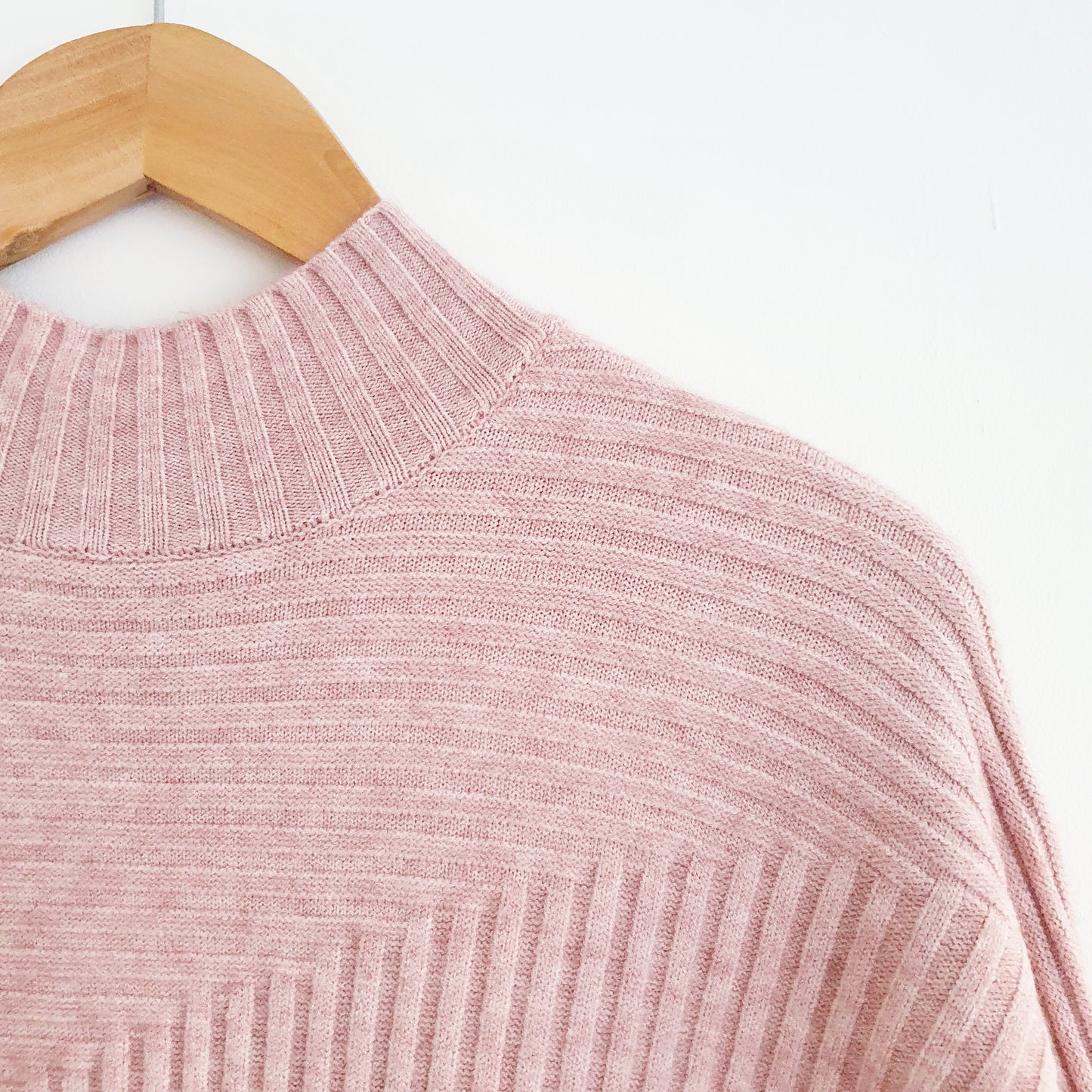 Ribbed Funnel Neck Jumper in Pink