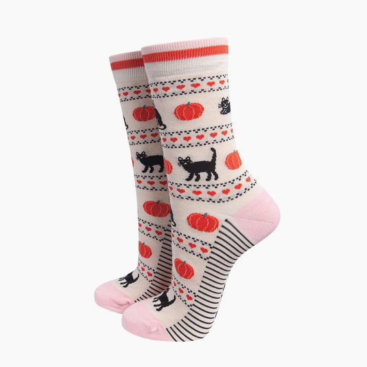 Black Cat & Pumpkin Bamboo Socks