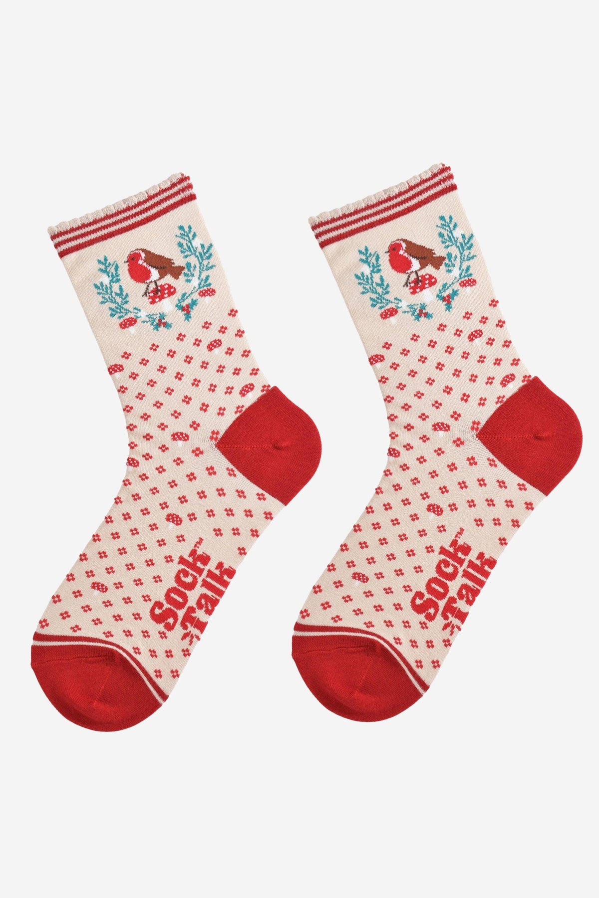 Festive Robin Wreath Bamboo Socks